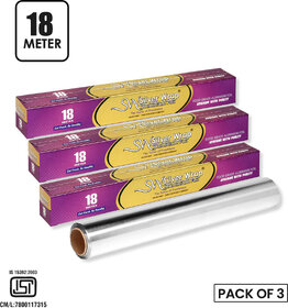 SW SILVER WRAP Aluminium Foil Paper Roll|Food Wrapping Paper for Roti Aluminium Foil (Pack of 3, 54 m)