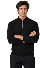 Hellknit Mens Premium Hair Yarn Quarter-Zip Round-Neck Winter Sweater