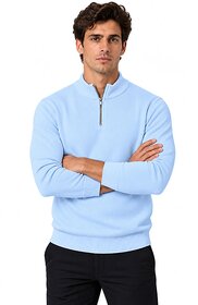 Hellknit Mens Premium Hair Yarn Quarter-Zip Round-Neck Winter Sweater