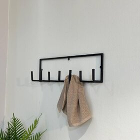 Heavy Duty 6 Hook Wall Mounted Coat Rack | Premium Metal Wall Hooks for Clothes, Towels, Keys, Bags & Hats | Rust Resistant Organizer for Bathroom, Bedroom, Entryway & Kitchen | Black