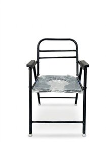 Folding Commode Chair for Adults with Removable Toilet Bucket, Steel Frame, Armrests, Backrest  Open Seat for Home Bathroom Use