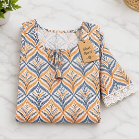 Elegant Short Kurti for Women with Floral Pattern  Round Neck - 3/4th Sleeve Casual Wear