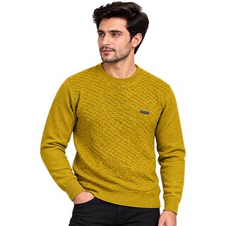Hellknit Men's Premium Crewneck Knit Sweater  Textured Basketweave Grid Pullover