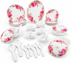 B S MELAMINE Pack of 40 Melamin Daizy 40Pcs DD3 Dinner Set Elegant Floral Design Complete Family Dinner Set Dinner Set (Blue, White)