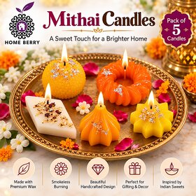 (Pack of 5) Home Berry Mithai Candles - A Sweet Touch For Brighter Home |Long Lasting Fragrance, Pefect For Home Decoration and Gifting