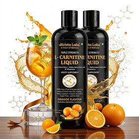 Alvista Labs L-Carnitine Liquid 3300mg Pack of 2  Triple Strength with Alpha Lipoic Acid  Vitamin B5  Orange Flavour
