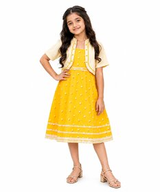 MMW Girls Yellow Outfit Set  Kurti  Shrug  Premium Cotton