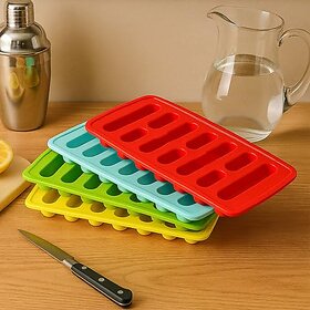 Ice Cube Trays with Easy Release Silicone Base, Stackable Plastic Ice Moulds for Freezer, Multi-Purpose Ice Tray for Ice Cubes, Ice Cream and Drinks (Pack of 4, Multicolor)