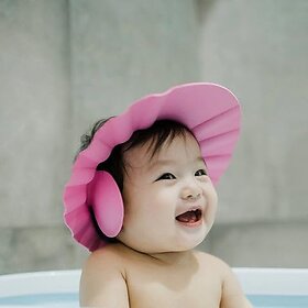 BUDJETBAZAR Baby bath Shower Cap,Bath Visor hat for Eye and Ear wash Protection,Adjustable Silicone Bathing Crown Waterproof Shampoo hat for Washing Hair, Shower Bathing Protection Bath Cap for Toddler, Baby, Kids, Children(MULTI COLOUR)