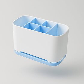 Toothbrush Holder - 6 Compartment Multi Purpose Organizer Tooth Brush Stand, Plastic, Space-Saving Bathroom  Wash Basin Organiser for Toothbrushes, Toothpaste, Cosmetics and Razors (1Pc)