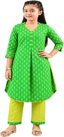 MMW Girls Green Outfit Set  Kurti  Bottom  Premium Cotton  Premium Look