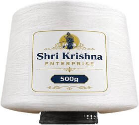 Shri Krishna Enterprise Durable White Interlocking Heavy-Duty Industrial Thread - 500g Spool with Decorative Packaging