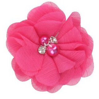 Angel Closet Chiffon with Pearls Hair Clip (Bright Pink)