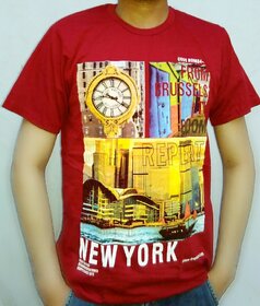 Ansari Creations Mens Maroon Printed 100% Cotton Round Neck T-Shirt