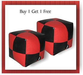 JUPITER Bean Bag Cube- set of 2 pcs - REDBlack - Soft Leather Feel - Cover Only