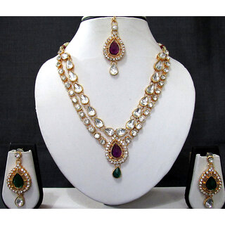 Purple and Green 2 Line Tilak Stone Necklace Set Purple and Green 2 Line Tilak Stone Necklace Set