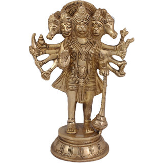                       Arihant Craft Hindu God Panchmukhi Hanuman Idol Mahavir statue Bajrangbali Sculpture Hand Work Showpiece  26 cm (Brass, Gold)                                              