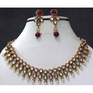                       Maroon Green Meenakari Drop Necklace Set                                              