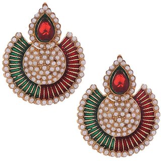                       Green Maroon Meenakari Pearl Earring                                              