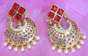 Red Stone White Drop Earring