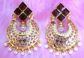 Maroon Stone White Drop Earring