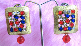 Pink and Red Stone Kundan Earring