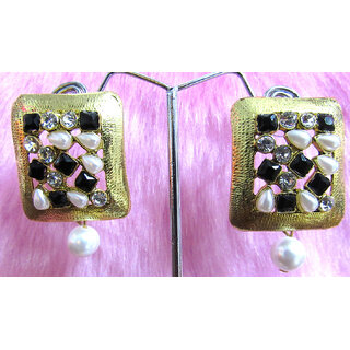 Black and White Stone Kundan Earring