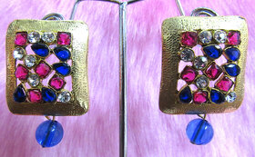 Pink and Blue Stone Kundan Earring