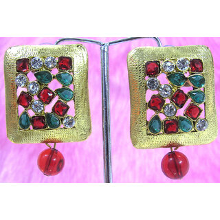                       Maroon and Green Stone Kundan Earring                                              