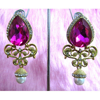                       Kashmiri Dark Pink Tilak Earring                                              