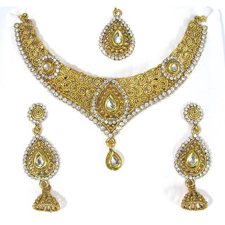 Golden White Stone Layer Jhumka Necklace Set Golden White Stone Layer Jhumka Necklace Set