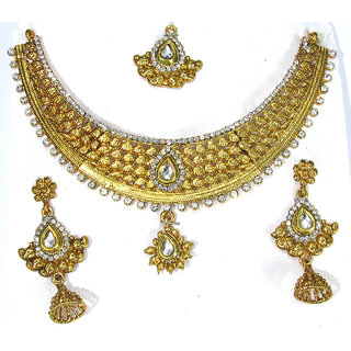                       Golden Tilak Drop Necklace Set                                              