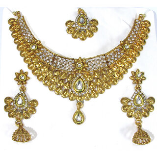 White Stone Peacock Feather Necklace Set White Stone Peacock Feather Necklace Set