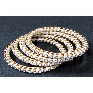                       White Stone Bangles Set of 4                                              