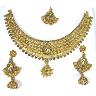                       Golden Stone Drop Necklace Set                                              