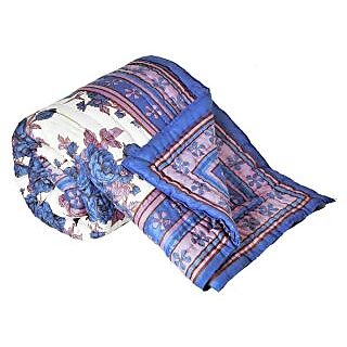 Krg Enterprises Blue Floral Print Jaipuri Cotton Double Bed Quilt 324