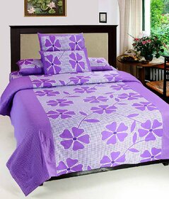 Hdecore Purple Cotton Frooti Double Bedsheets With Pillow Covers