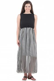 Westchic Black And White Striped A Line Dress For Women