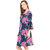 Navy Floral Bell Sleeves Dress