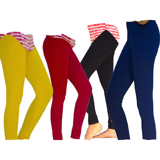                       Melaska Premium Multicolor Cotton-lycra Leggings (Black, Red, Yellow, Blue)                                              