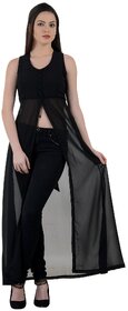 Raabta Black Cape Long Dress With Front Slit