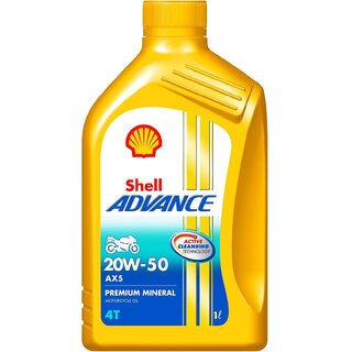 Shell Advance  20W-50 Premium Mineral Motorbike Engine Oil (1 L) colour yellow