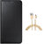 Premium Black Leather Flip Cover and Golden Nylon Micro USB Cable for Vivo Y21