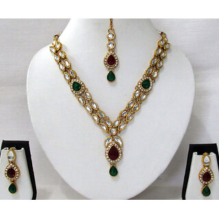 Maroon Green 2 line kundan drop necklace set Maroon Green 2 line kundan drop necklace set
