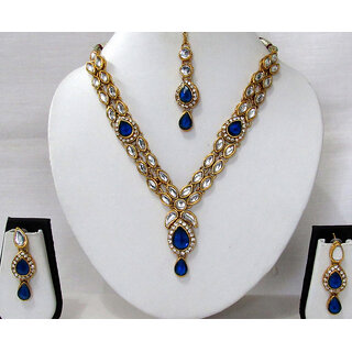 Dark Blue 2 line kundan drop necklace set Dark Blue 2 line kundan drop necklace set