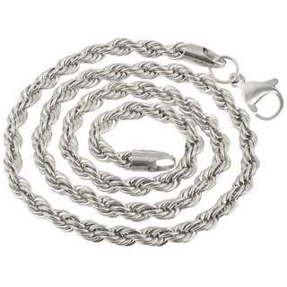 Men Style 5mm 14K White Silver  Rope Design Chain Necklaces (24 Inch Long)  Silver  Stainless Steel Rope  Chain For Men And Boys