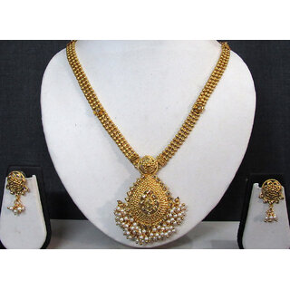                       Golden Stone Layer Tilak Ghungaru Necklace Set                                              