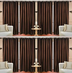 Hdecore Brown Plain Polyester door Curtain set of 8 pc (7 feet)