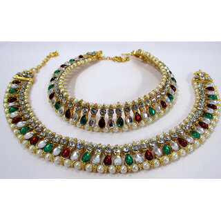                       Multicolour Tilak Kundan Anklet                                              