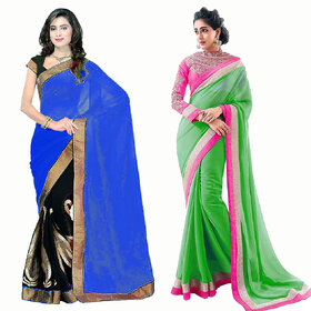 Bhuwal Fashion Green Chiffon Embroidered Saree With Blouse